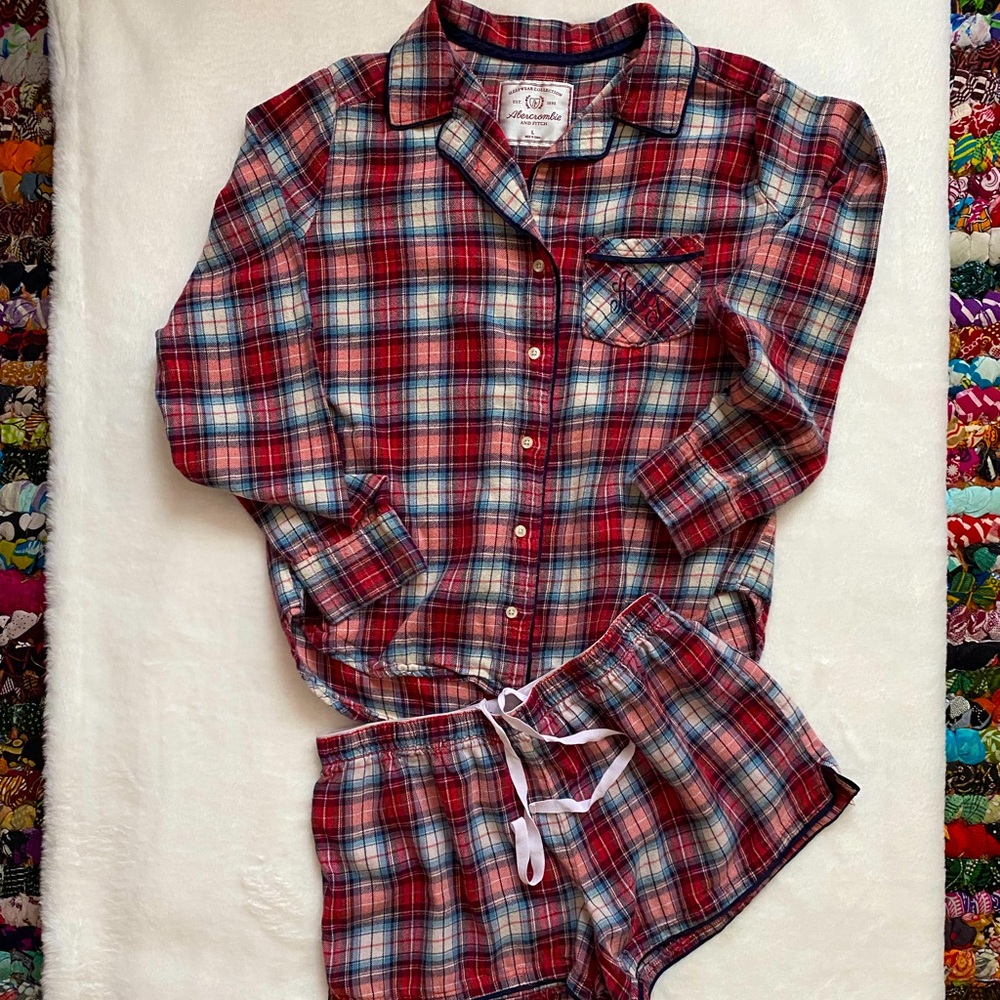 ♥️ Abercrombie long sleeve flannel pajamas shorts set
